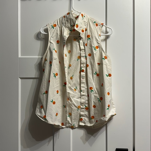 Orange print collared button up tank top - Picture 1 of 3
